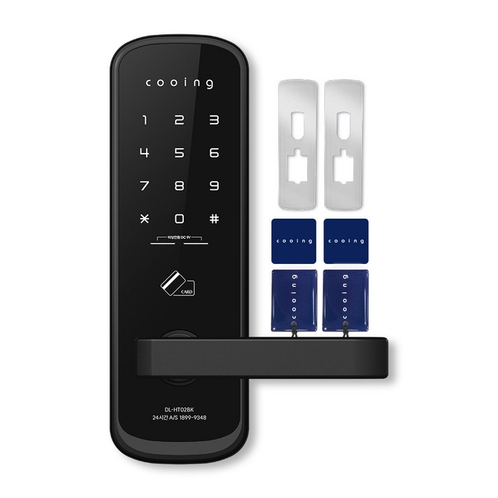쿠잉전자 손잡이 있음 무타공 디지털 도어락, DL-HT02BK, 방문설치