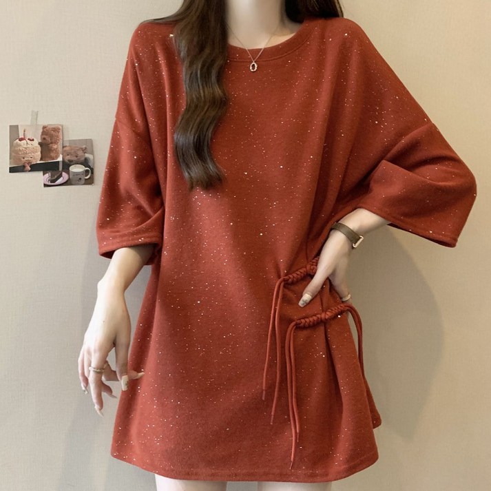 반야스토리 여성용 QQ34 루즈핏 롱 반팔 티셔츠