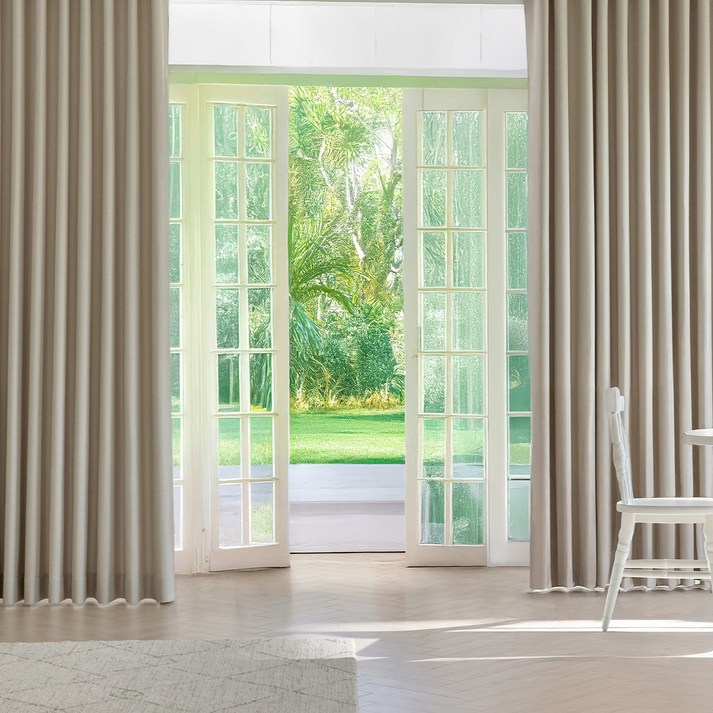 뷰하우스 카리엘 사계절 린넨 암막커튼 2p + 3단 커튼봉 세트