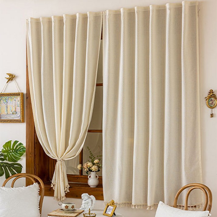 지앤와이 트리앙 붙이는 창문 벨크로 커튼 태슬