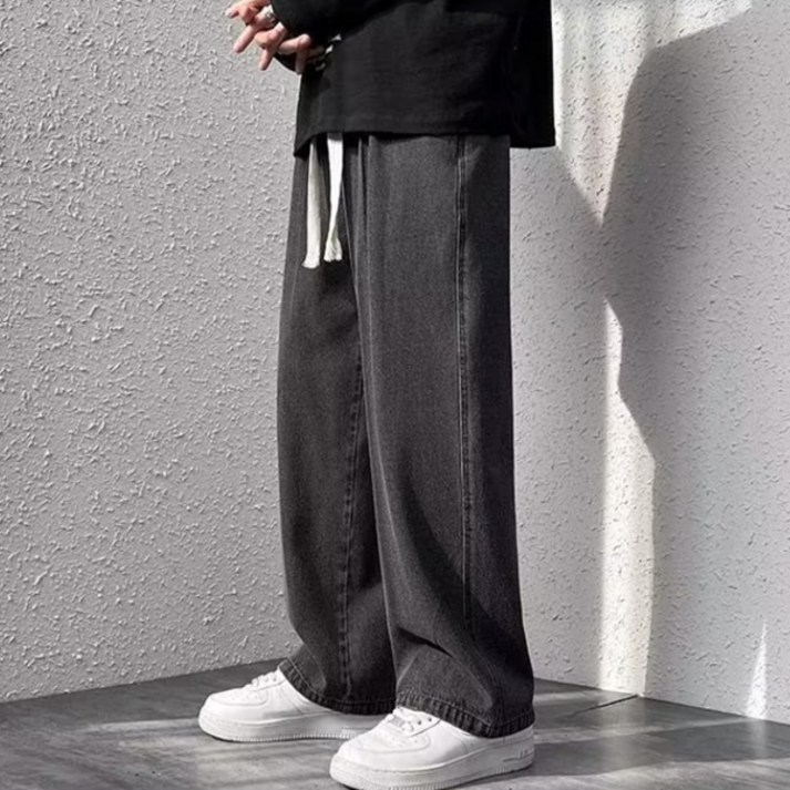 제이티엘 남성용 와이드핏 밴딩 스트레이트 데님 청바지