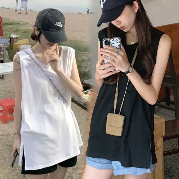 주디앤 여성 루즈 레이어드 롱 나시 티셔츠 세트 2P