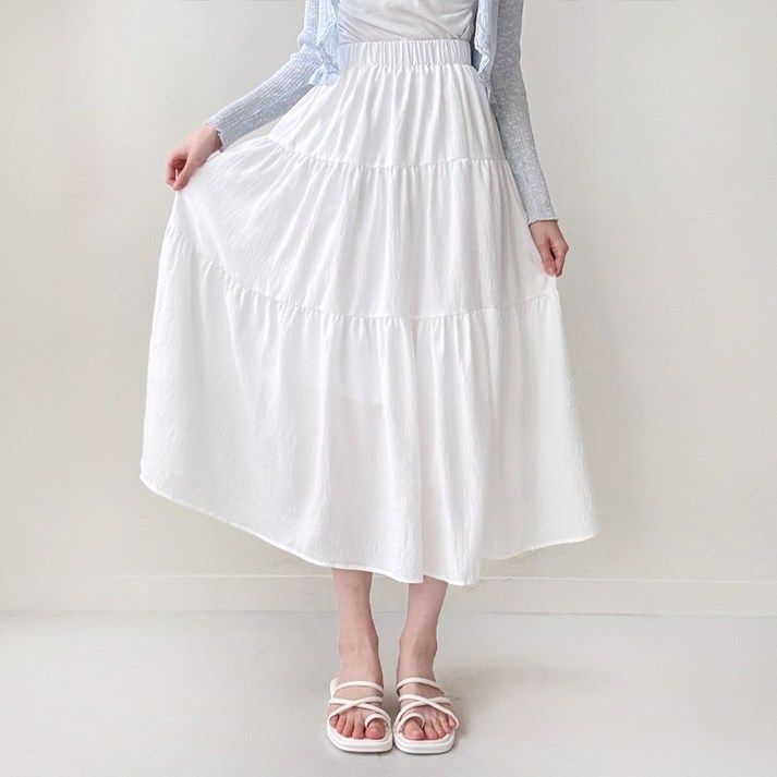 2Color 밴딩 캉캉 롱스커트  여성용 A라인 허리밴딩 주름 플레어 속치마내장 비침 걱정 없는 소프트 하체커버 스커트 활용성 좋은 치마 긴치마 DB4011