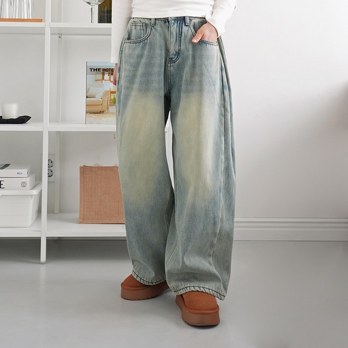 키140키150키160 키키코 융기모폴딩핀턱와이드데님팬츠 중학생 겨울 와이드 청바지