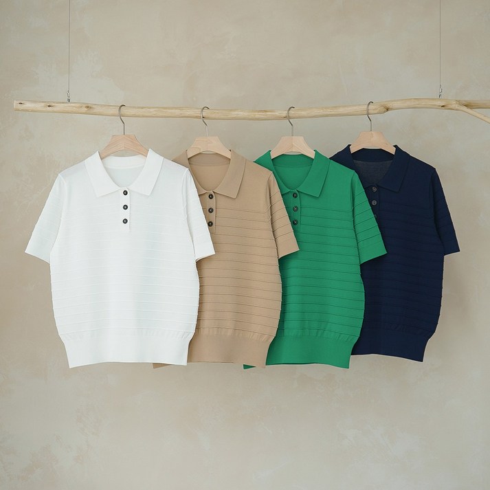 니트코어 여성 여름 베이직 카라 반팔 니트 카라티 카라넥 니트티 티셔츠 반팔티