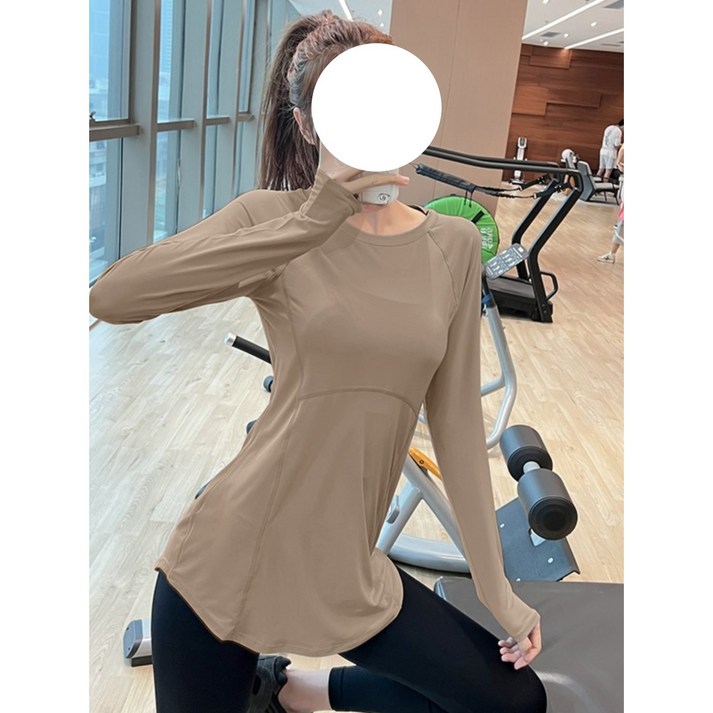 쌍천  가을 겨울 얇은 루즈핏 속건 요가복 여 힙 가리기 러닝 긴팔 스포츠 티셔츠 보디슈트 W25093006