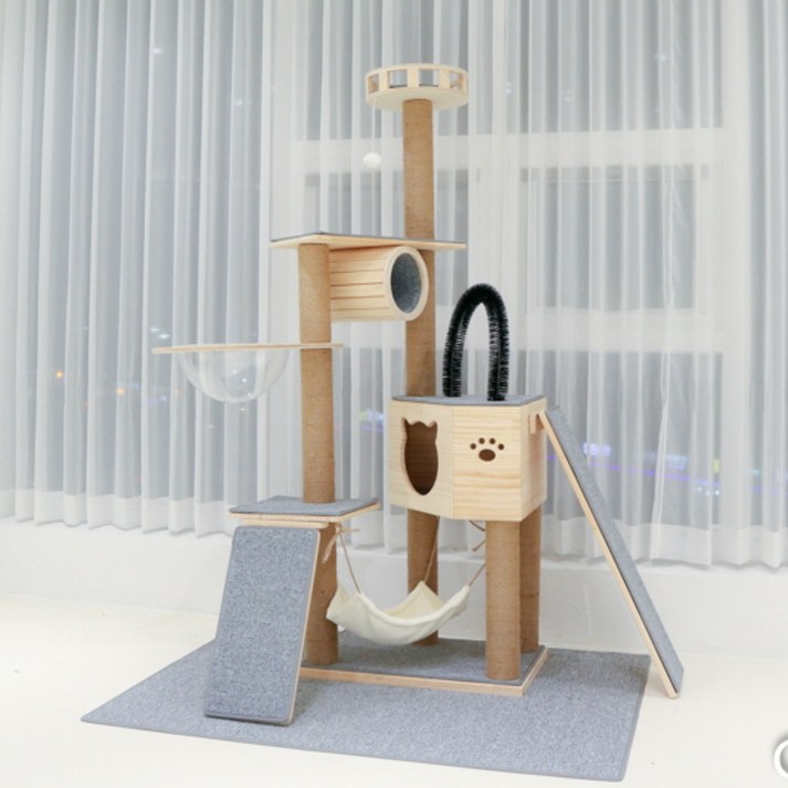 가르르 원목 고양이 캣타워, 브라운, 1개