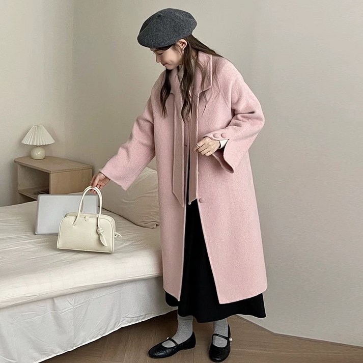 쩐쿠 여성 카라넥 러블리 끈 롱 코트 K0244