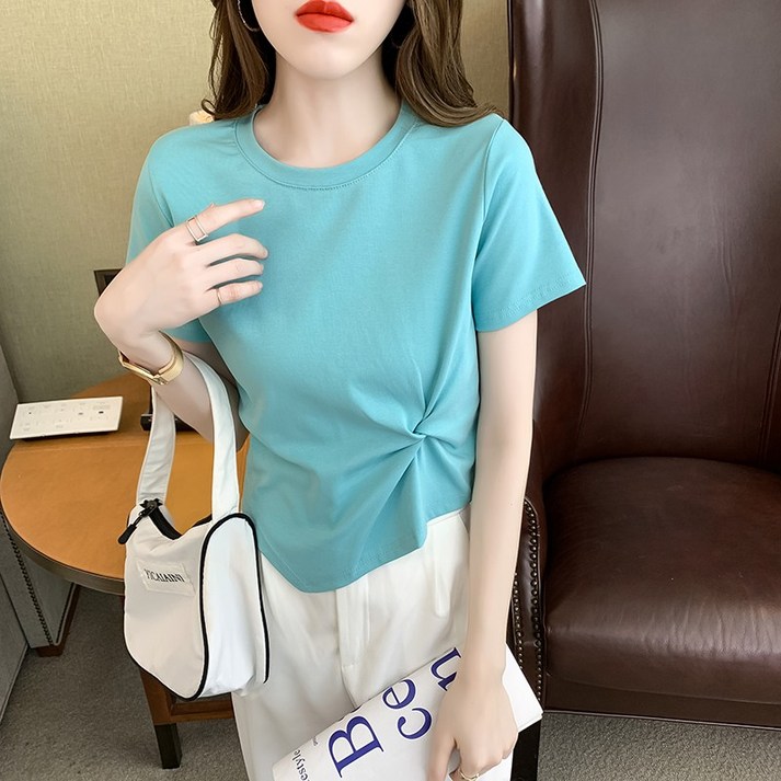 Ogfaour 반팔 티셔츠 여 여름  슬림 쇼트 꼬임 티셔츠 O30516