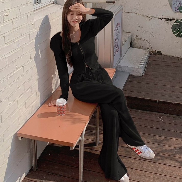 떳다그녀 스위프트 빅카라 투웨이 집업 트레이닝 셋업 츄리닝 투피스 꾸안꾸 데일리 와이드팬츠 세트