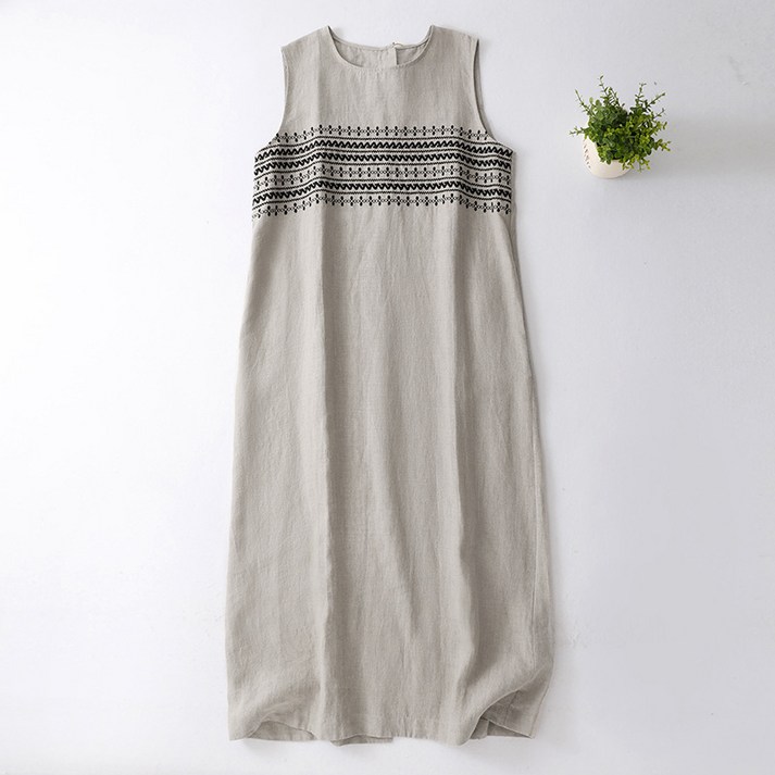 POMTOR 중년 여성 빅사이즈 나시원피스 민소매 여름 시원한 롱원피스