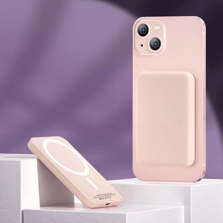 아이너프 맥세이프 아이폰 5000mAh 10000mAh 무선 보조배터리 | 사과 로고 여부 선택 가능, 핑크