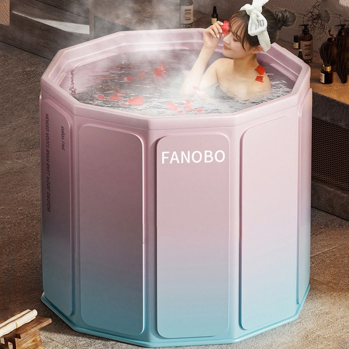 FANOBO 욕조 무조립 접이식 욕조 지름 70cm 이동식욕조 반신욕, 핑크 블루 그라데이션, 1개
