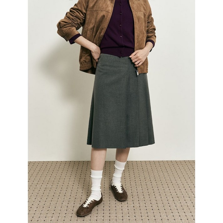 정품 빈폴 레이디스 여성 스커트 BEANPOLE 플리츠 미디 애쉬 여자 치마