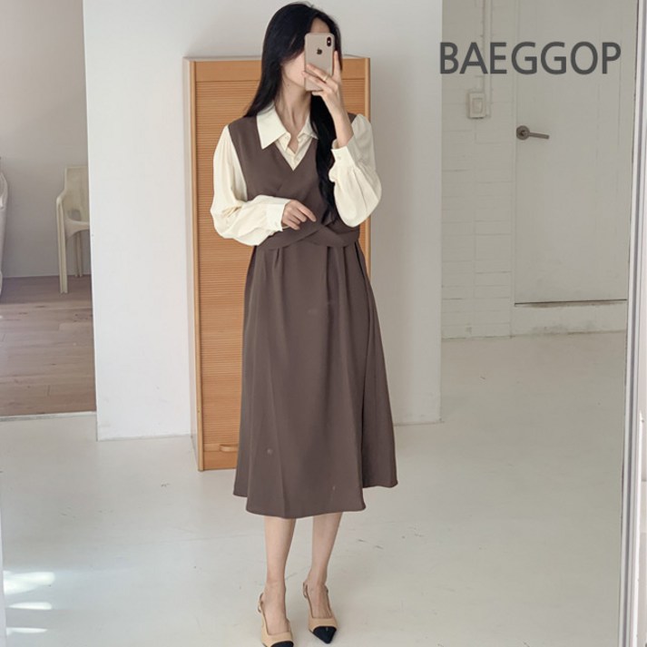 배꼽 D103-9 까데트 빅사이즈 셔츠 레이어드 롱원피스 44-110