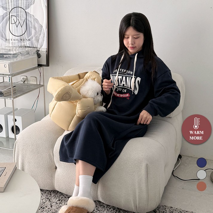 디테일웨어 여성 기모 후드 롱원피스 머스텡 레터링 오버핏 임부복 편한원피스 젊줌마 키작녀 맥시 원피스