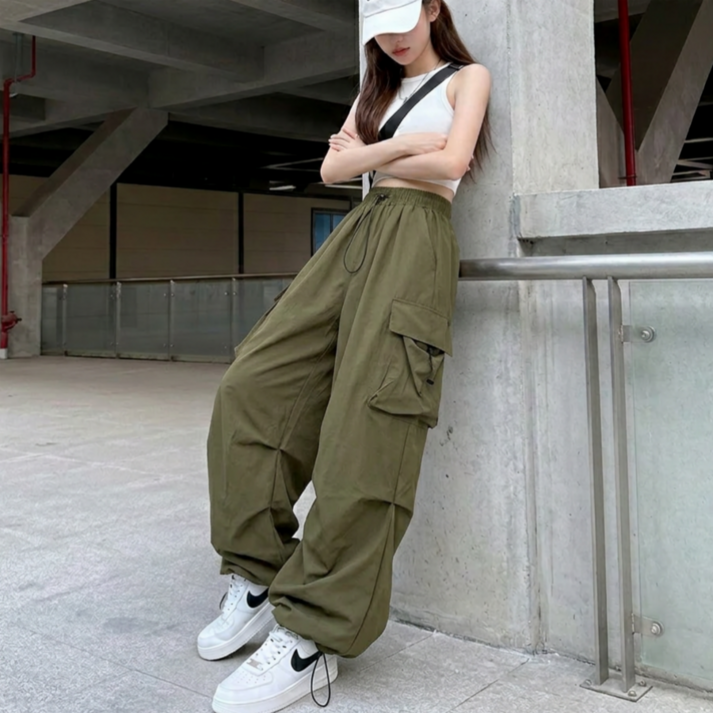 쁘띠엘라 여성 카고 건빵 바지 조거 팬츠 밴딩