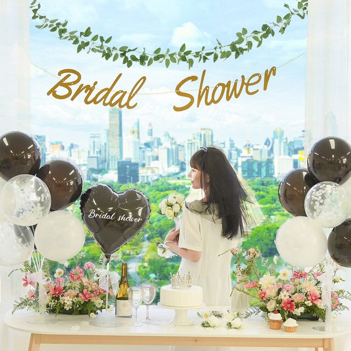 메리파티 브라이덜샤워 셀프웨딩 3인 4인 올인원 패키지 파티 세트, 1세트, 가랜드실버