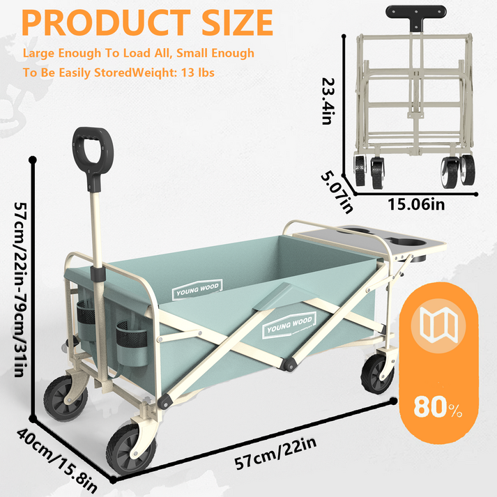영우드 다용도 웨건 접이식 아웃도어 캠핑카트 사이드 테이블 폴딩 카트, 1개, 블루