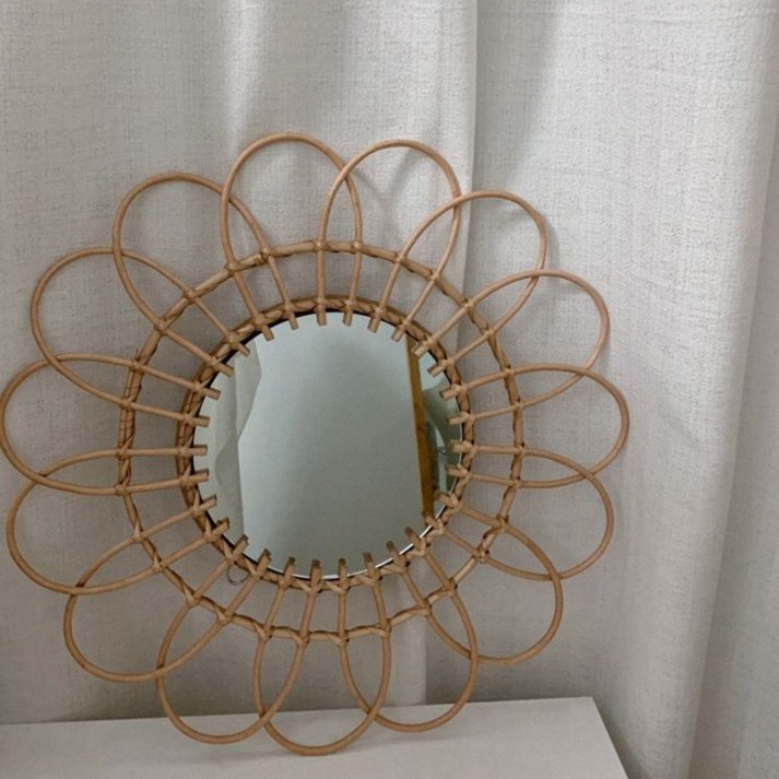 더준 라탄 거울 현관 빈티지 엔틱 벽거울 원형