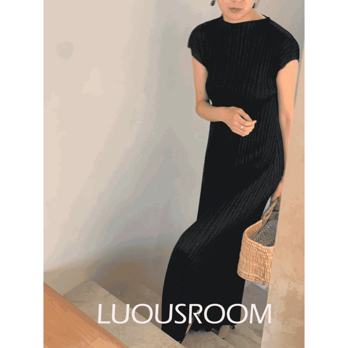 이세 플리츠 하이넥 원피스 민소매 캡소매 반목 플리츠 롱원피스