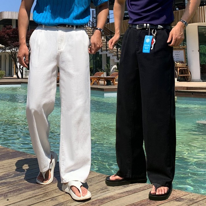 남자 사계절 고퀄리티 뒷밴딩 핀턱 와이드 팬츠 면 코튼 바지 6컬러