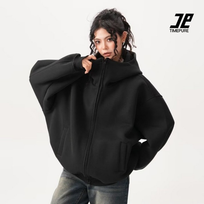 몃진 4D 입체감 커플 무지 후드티 유니크 디자인 두꺼운 오버핏 면혼방 겨울 후드티 학생 후디