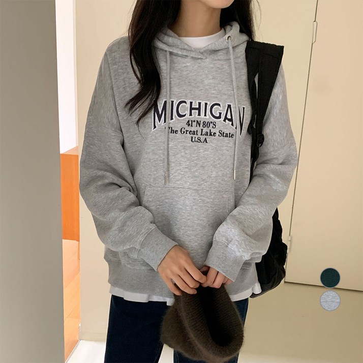 아피나르 자수 그래픽 기모 후디 MICHIGAN 아피나르 자수 그래픽 기모 후디 MICHIGAN