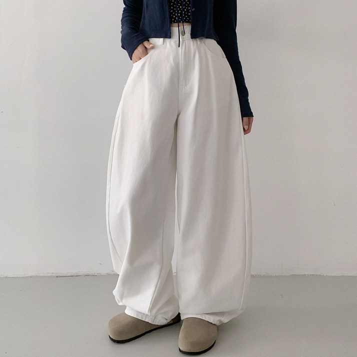 플랜데이 여성용 숏/미디움/롱 기장 로니 와이드 벌룬핏 팬츠