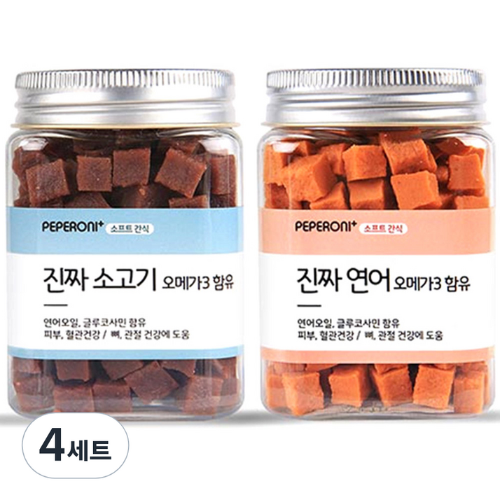 페페로니 반려견간식 오메가3 져키 연어 180g  소고기 180g, 4세트