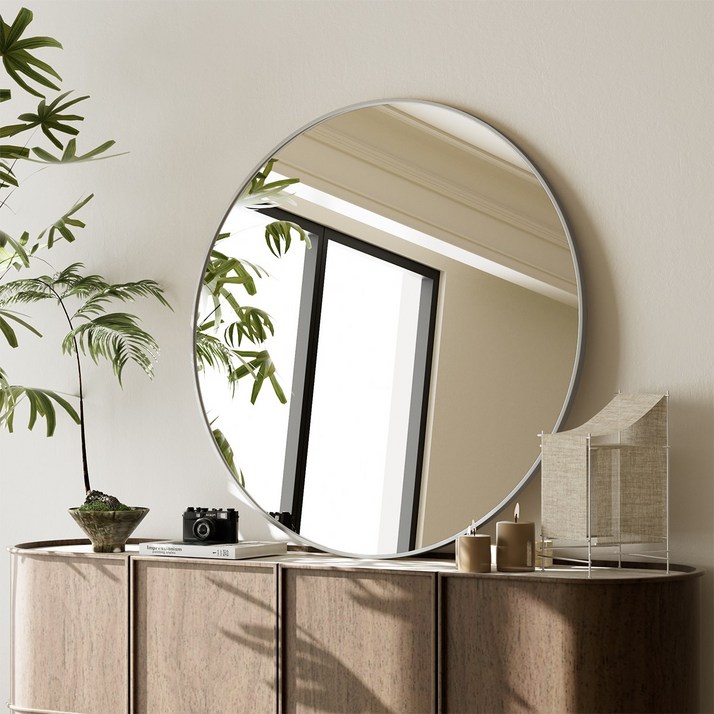 뷰티피크 화장대 거울 원형 벽걸이형 욕실거울 610mm, 실버