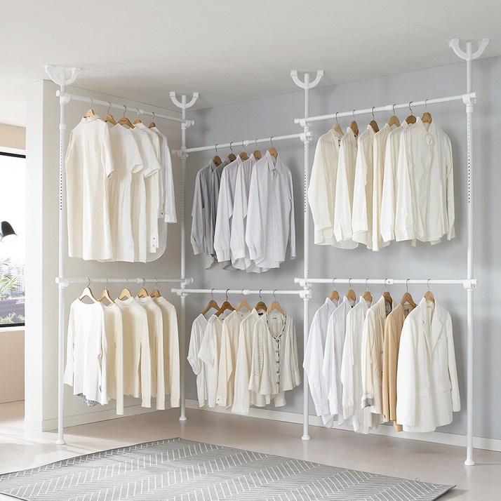 이지온 무타공 시스템 드레스룸 옷걸이 철제 6단 행거 EO-406C, 화이트