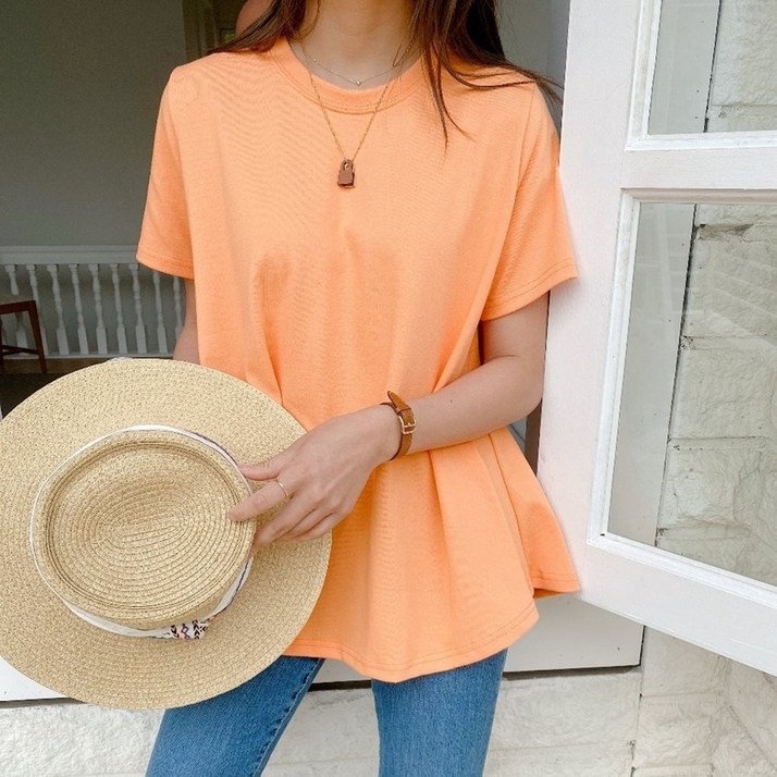 국내 면 워싱 훌 플레어 후레아 a라인 티셔츠4컬러