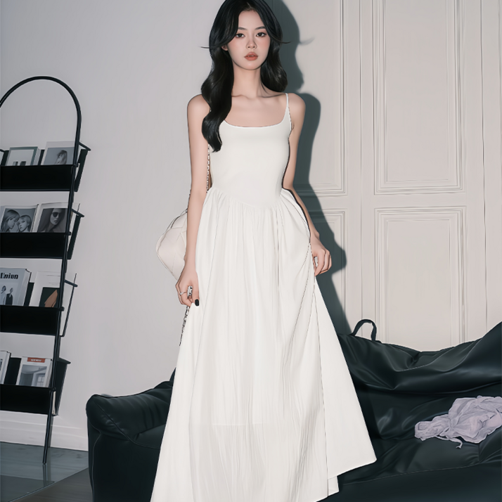 여성 여름 치마 스커트 여성 어깨끈조절 뷔스티에 끈 나시 롱 원피스