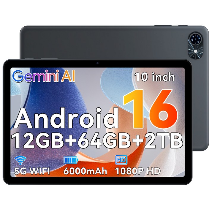 TABWEE 10인치 Android16 Gemini AI2.0 태블릿 12GB+64GB 2TB확장 120Hz 5GWiFi 6000mAh 테블릿 pc