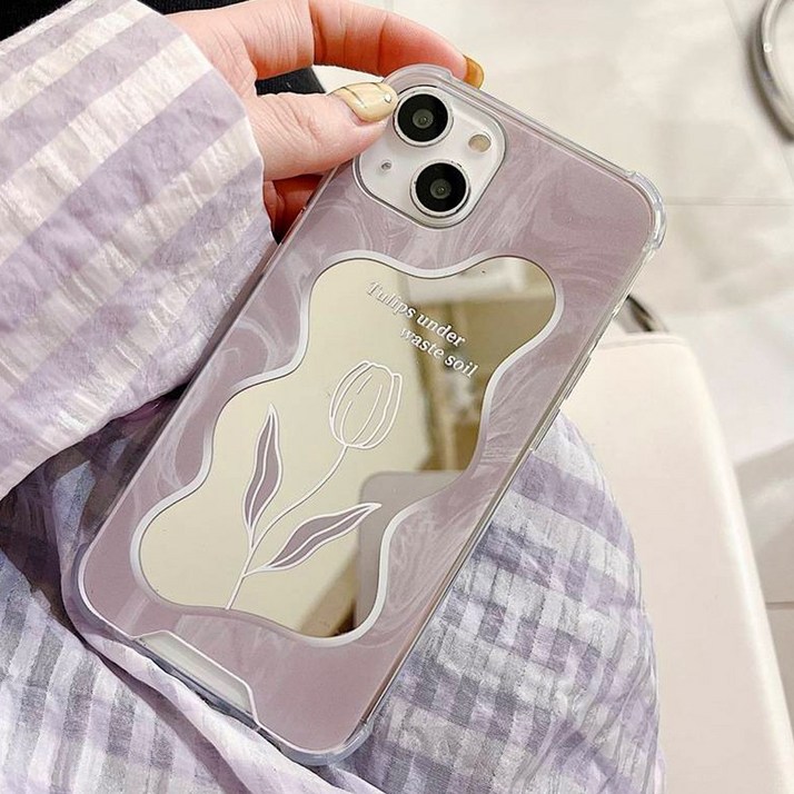 보라색 퍼플 꽃 미러 케이스