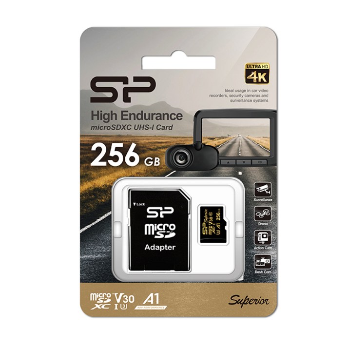 실리콘파워 microSDXC Golden Superior UHSI U3 A1 V30 4K 블랙박스CCTV 최적화, 256GB 실리콘파워 microSDXC Golden Superior UHSI U3 A1 V30 4K 블랙박스CCTV 최적화, 256GB