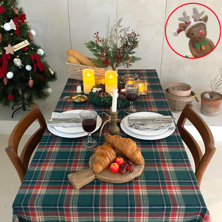 크리스마스 테이블보 키친크로스 홈파티 연말파티 테이블셋팅 식탁보 2인 4인 6인, 90X90