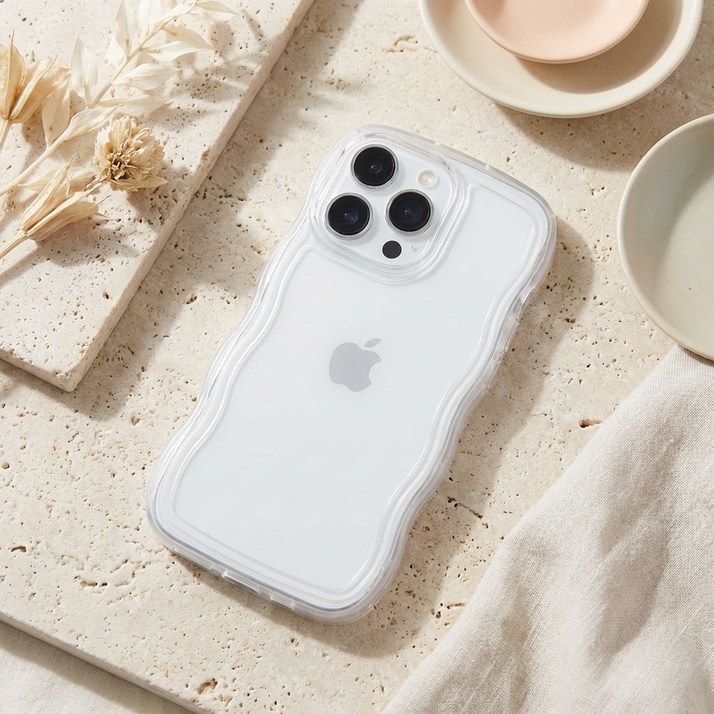 포앤디 물결 웨이브 라인 카메라풀커버 투명 젤리 핸드폰케이스