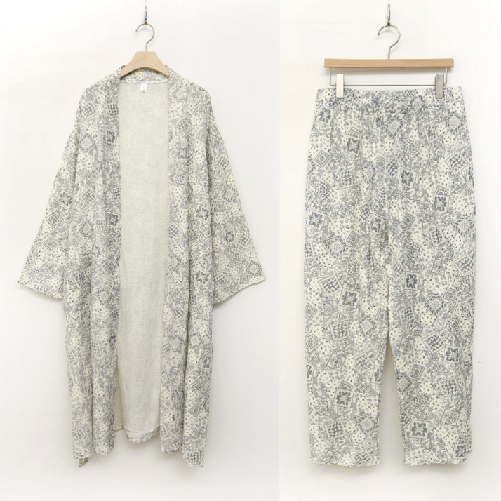 남녀공용 순면 이중지 로브가운 상하세트 샤워가운 커플홈웨어, 1세트, 페이즐리네이비 XL