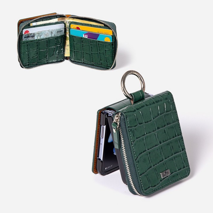 본아띠 천연소가죽 악어 돌체 지갑형 지퍼 힌지보호 갤럭시 Z플립 케이스