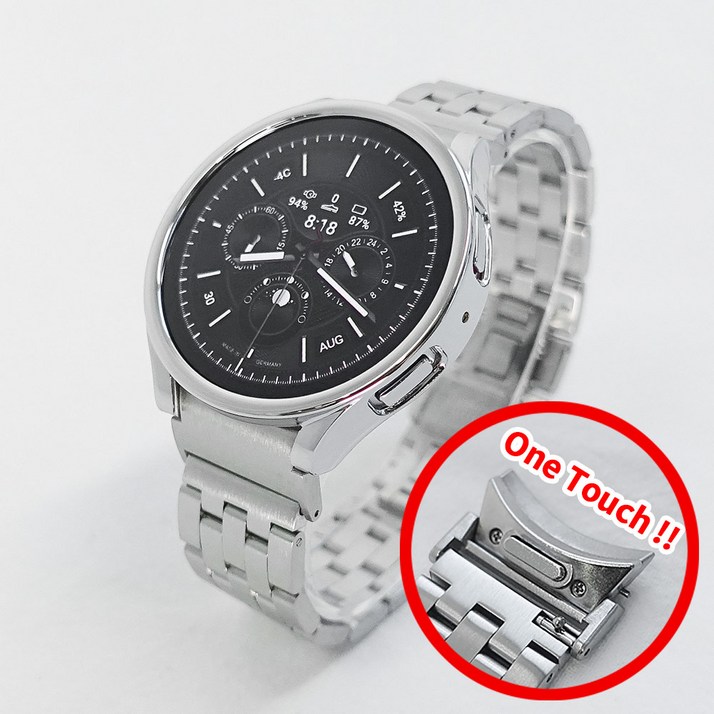 스트랩맨 갤럭시워치6 5 4 원터치 풀세트 심플 쥬빌레 메탈 스트랩+케이스+강화유리 40mm 44mm 클래식 47mm 43mm 프로 정품 호환, 1개