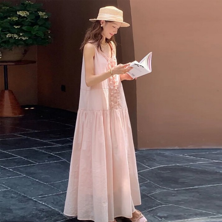 무드무드 루엔 프릴 민소매 롱 원피스