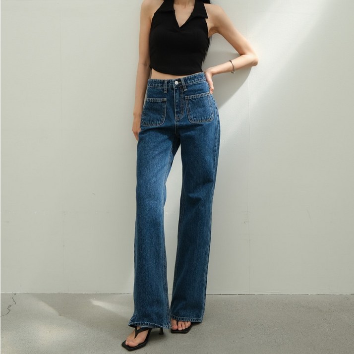 국내생산 모노디 여성 여자청바지 앞 포켓 세미와이드 데님 팬츠