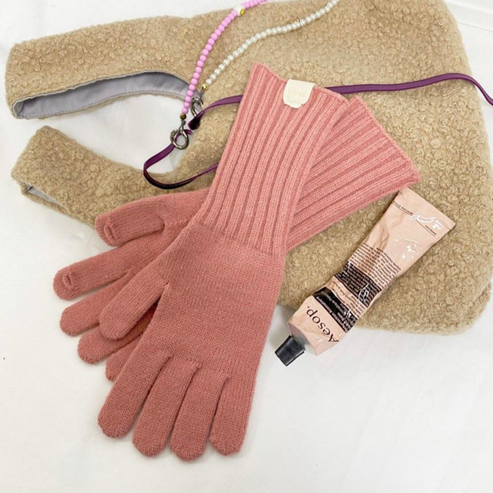 더히 여성 스마트폰터치 핑거홀 캐시미어 니트 롱장갑 아미먼트