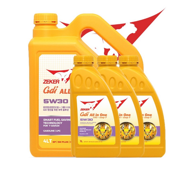 제커 GDI올인원 5W30 SP SN+ 가솔린 LPG용 엔진코팅제와 5기유 함유, 5개, 5w30, 1L