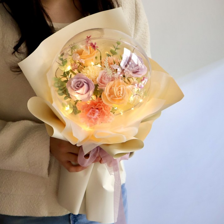 블루밍가든 터지지 않는 아크릴 풍선꽃다발, 피치퍼플, 1개