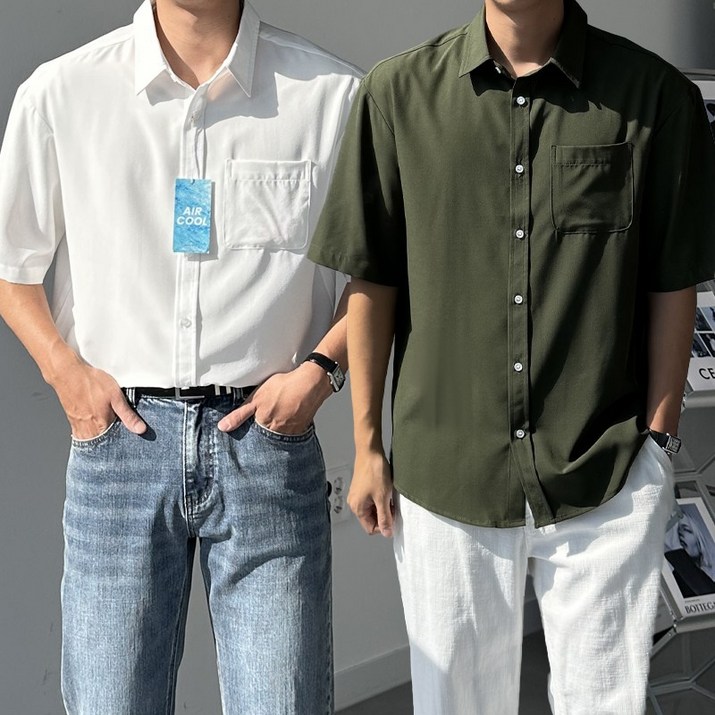 남자 아이스 세미오버핏 고밀도 구김방지 링클프리 반팔 셔츠 빅사이즈 13컬러