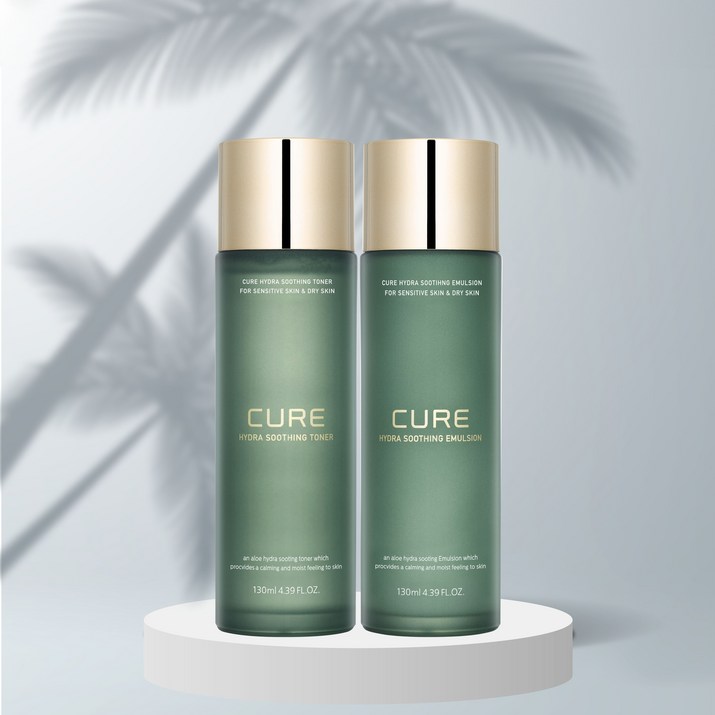 스킨로션 김정문알로에 큐어 하이드라 수딩 토너 130ml 에멀전 130ml 알로에화장품 보습 기초 2종