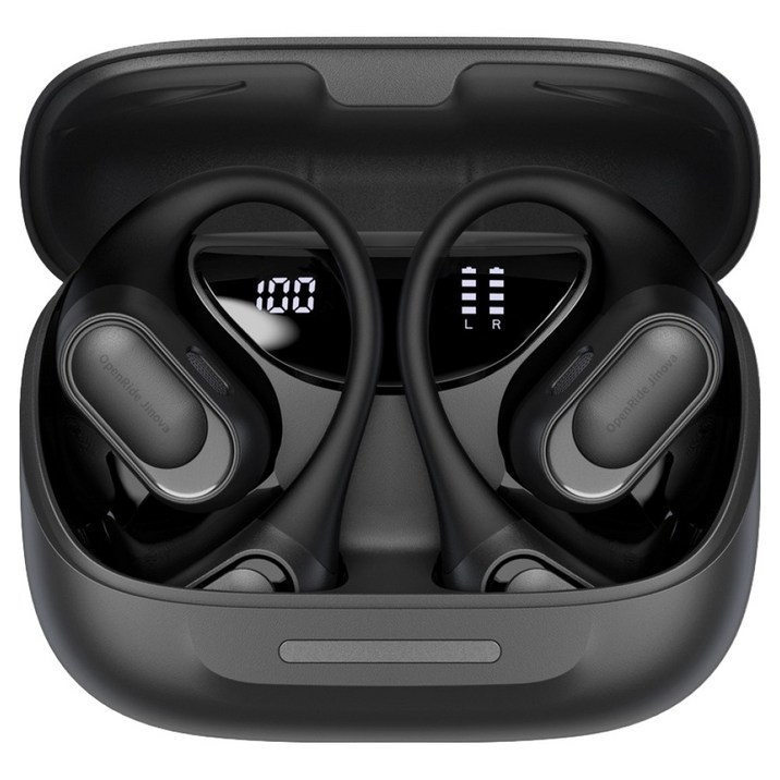 지노바 오픈형 AI ENC 노이즈캔슬링 블루투스 무선이어폰, 블랙, OpenRide-BK